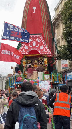 Hare Krishna parade rolls through central Belfast near City Hall