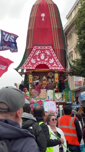 Hare Krishna parade rolls through central Belfast near City Hall