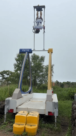 Portable harness swing ride in action, Jeju
