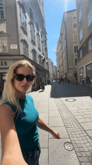 Sunny morning in Salzburg's old town streets and riverfront