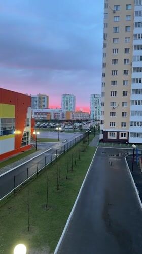 Twilight view captured over residential Tobolsk, Russia skyline