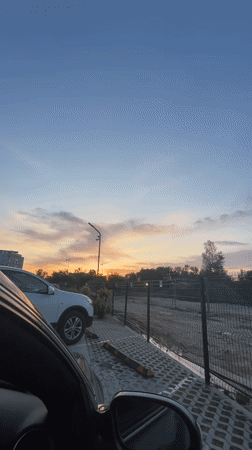 Motorist documents sunset drive through Plovdiv, Bulgaria