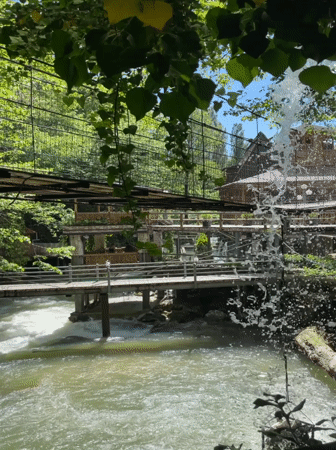 Bridge scenes captured along rushing river in Tsabal, Abkhazia