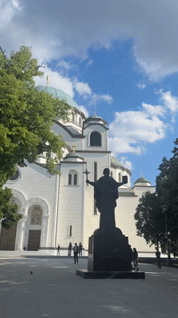 Church of Saint Sava filmed on cloudy afternoon in Belgrade