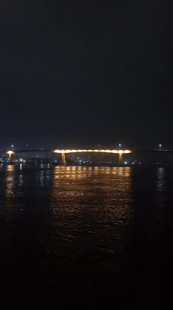 Illuminated Padma Bridge captured in nighttime views from Munshiganj