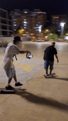 Nighttime skateboarding session filmed at Barcelona skatepark