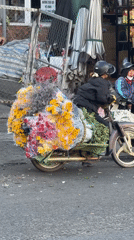 Daily street life and flower commerce in Da Lat, Vietnam