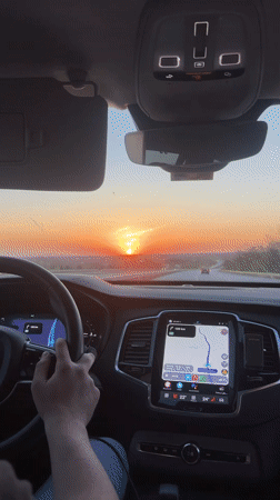 Driver experiences sunset while traveling through Babaeski, Turkey