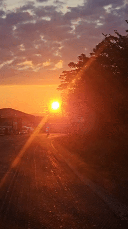 Sunset observed from roadside in Stara Zagora, Bulgaria