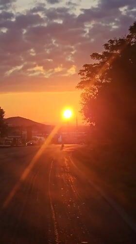 Sunset observed from roadside in Stara Zagora, Bulgaria