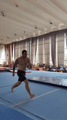 Gymnast trains on pommel horse in Varna gymnasium