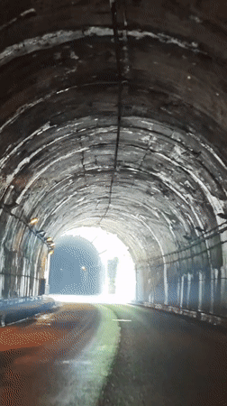 Driver records journey through cracked tunnel in Gagra, Abkhazia