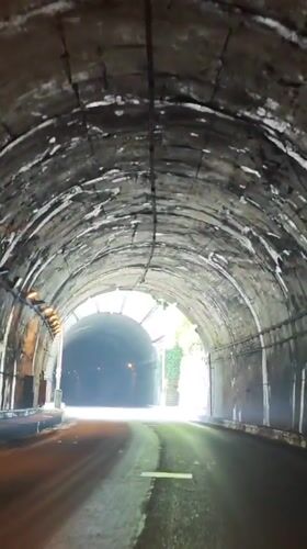 Driver records journey through cracked tunnel in Gagra, Abkhazia