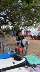Beach hangout with surfing practice at Kuta coffee spot