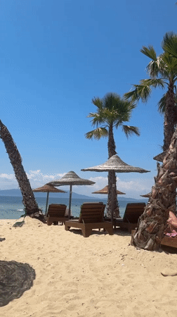 Morning beach scene captured at Ofrynio Beach, Greece