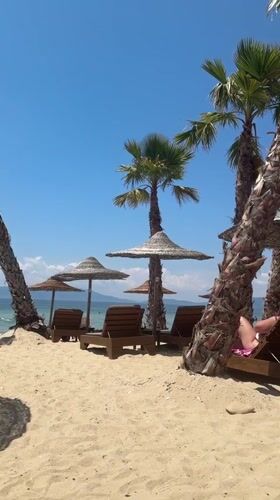 Morning beach scene captured at Ofrynio Beach, Greece