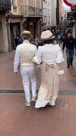 Vintage-dressed people spotted on Terrassa streets during morning hours