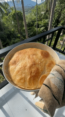 Sunday bread baking and coffee on Thai mountain balcony
