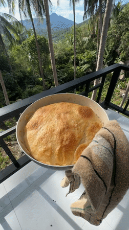 Sunday bread baking and coffee on Thai mountain balcony