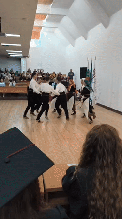 Folk dancers perform at graduation ceremony in Bulgaria