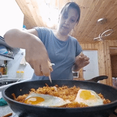 Kimchi fried rice with eggs and melted cheese, cooked start to finish
