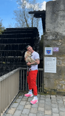 Man with dog visits historic watermill in Besigheim