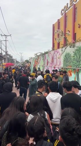 Students gather outside school in Arica, Chile
