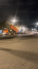 Night road construction underway in Moscow
