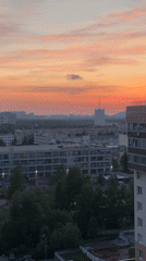 Sunset observed over Ladozhskoe Ozero cityscape in Russia