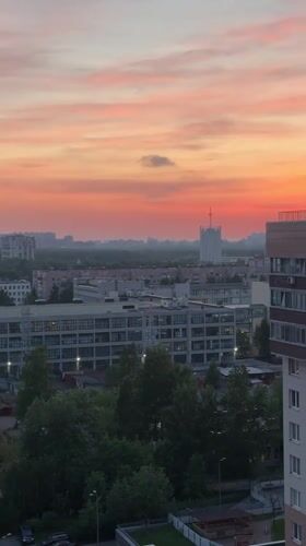 Sunset observed over Ladozhskoe Ozero cityscape in Russia