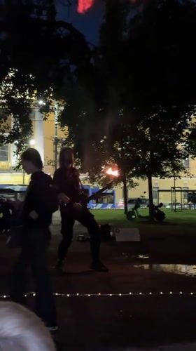 Fire guitar performance lights up a Saint Petersburg summer night
