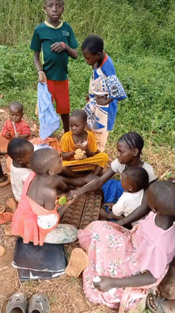 Children gather for outdoor play activities in Ngalula, DRC