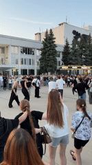 Street concert and public dancing event in Izhevsk plaza