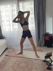 Early morning yoga workout recorded in Tyumen apartment