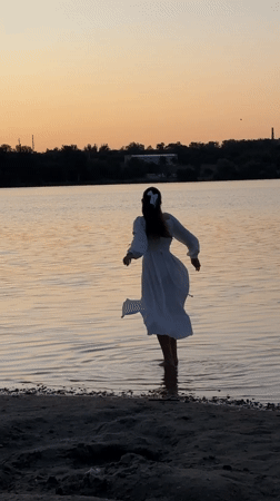 Sunset moment in shallow water along a Ternopil shore