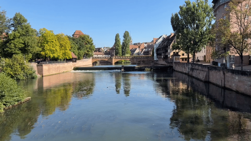 Quiet afternoon along the Pegnitz River in Nuremberg