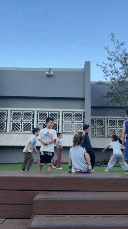 Children gather at outdoor steps in Ramat Gan