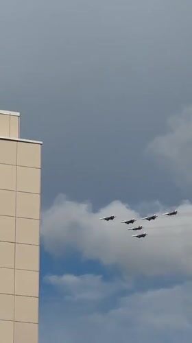 Jets and skydivers perform over Kazan in coordinated aerial display