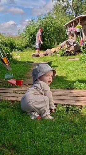 Summer day at a Russian rural homestead: kids, animals, and firewood