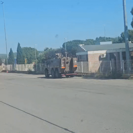 Military armored vehicles spotted parked on road in Lançon-Provence