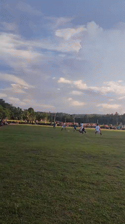Community soccer match draws crowds in Babahlueng, Indonesia