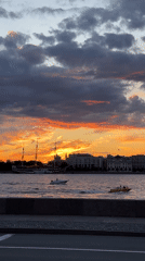 Saint Petersburg waterfront at golden hour, summer evening