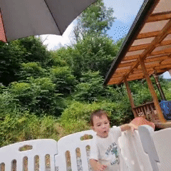 Backyard playpen afternoon with a toddler in Dunnae-myeon