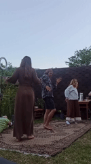 Community dance gathering with DJ and entertainment in Ukrainian village