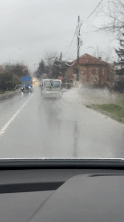 Rainy morning commute captured on dashcam in Cherven, Bulgaria