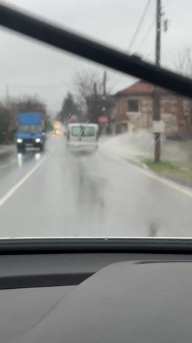 Rainy morning commute captured on dashcam in Cherven, Bulgaria