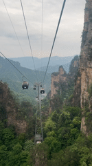 Cable cars transport passengers through Wulingyuan mountains, China