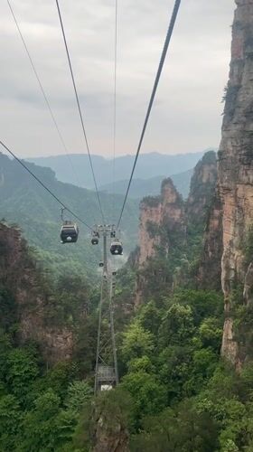 Cable cars transport passengers through Wulingyuan mountains, China
