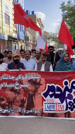 Labor Day procession with red flags held in Quetta
