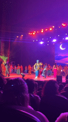 Theatrical performance with colorful ensemble staged in Puebla